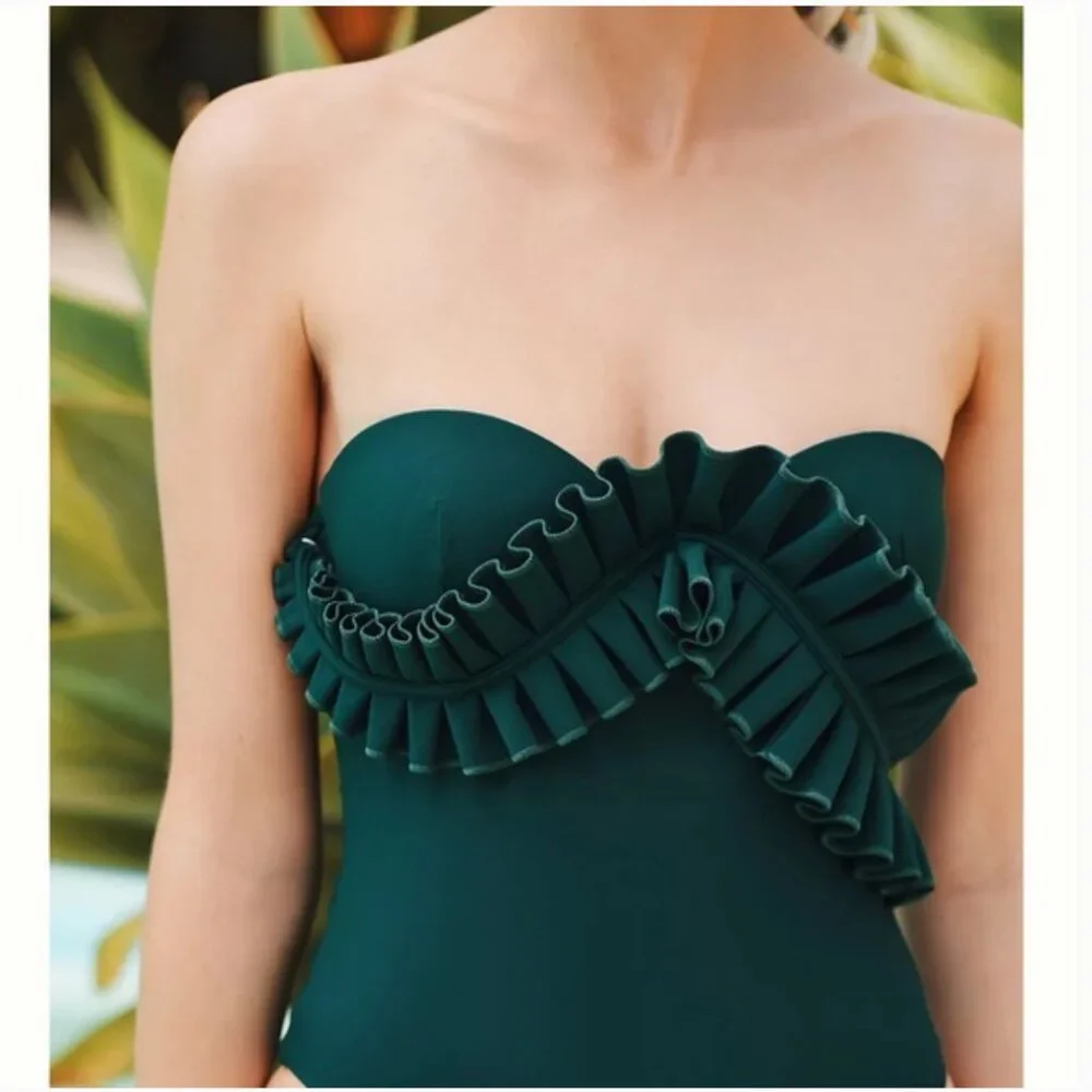 Andrea Iyamah Nisi Green Mangrove Shoulder Ruffle One Piece Swim Small - Picture 7 of 8